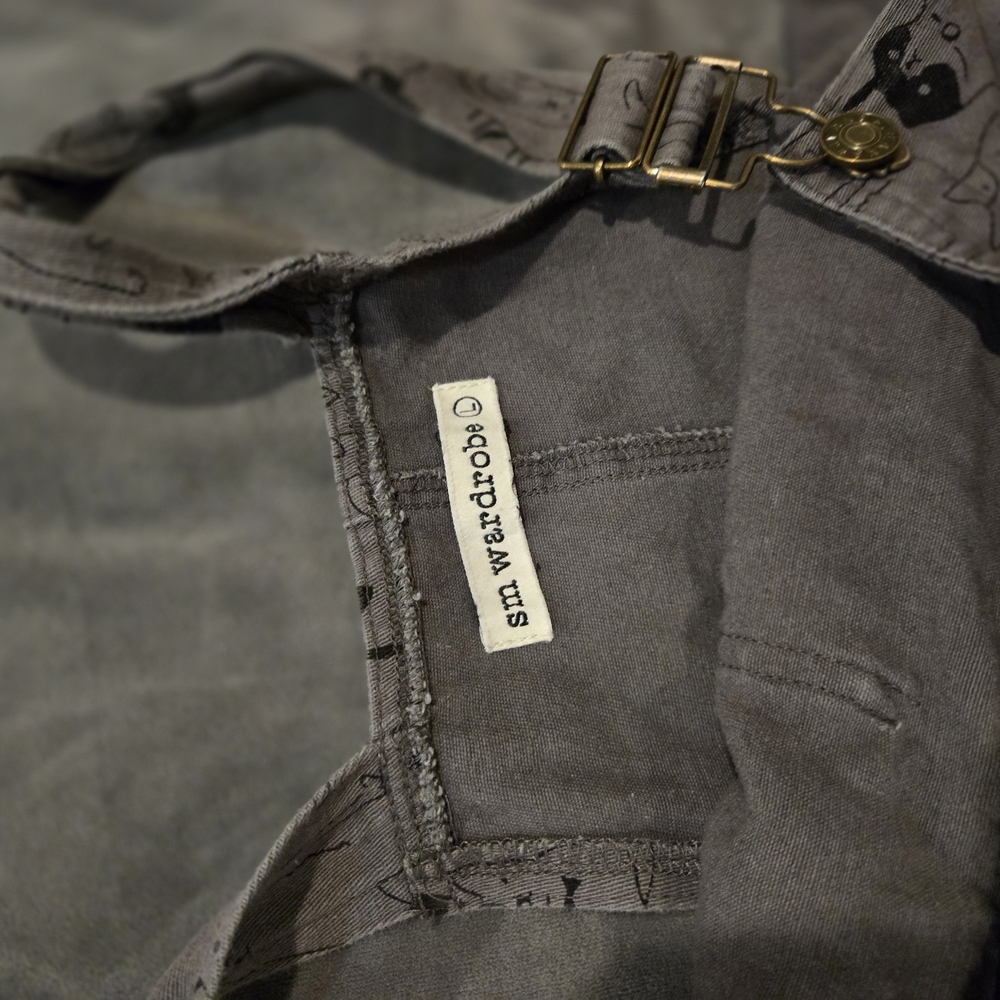 Gray Cat Print Overalls - Picture 2 of 5